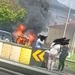 Carrinha táxi destruída por incêndio