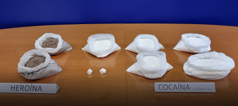 Homem detido com mais de cinco quilos de cocaína e dois quilos de heroína